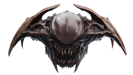 spooky monster head helmet on transparent background