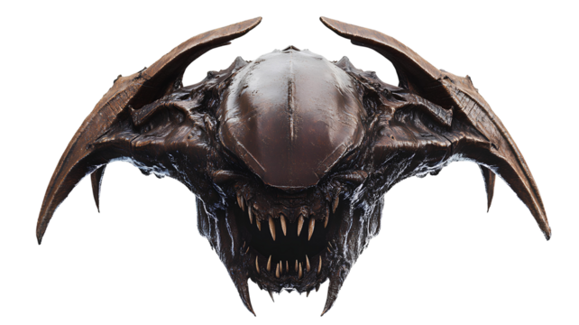 spooky monster head helmet on transparent background