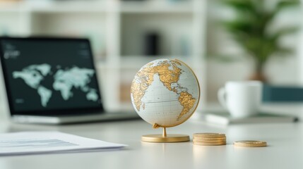 Exploring global business strategies a modern workspace overview with a globe