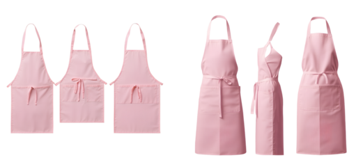 6 pink aprons isolated on a transparent background