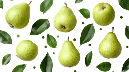 seamless pattern with pears isolated on transparent background. 