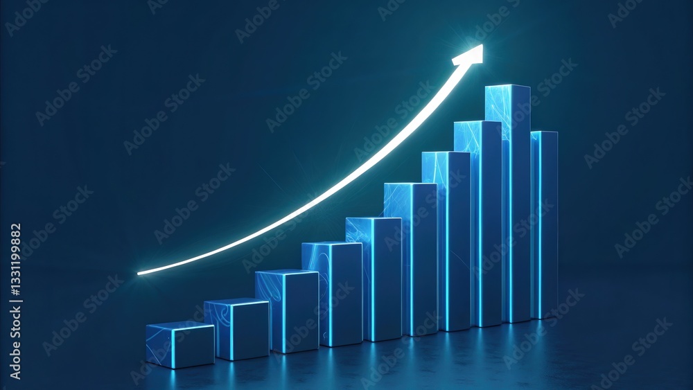 Poster ascending bar graph: a striking image of a bar graph with an upward trending arrow, symbolizing grow