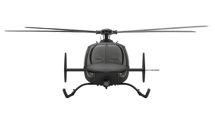 Powerful black helicopter in flight, a front view perspective of aviation technology