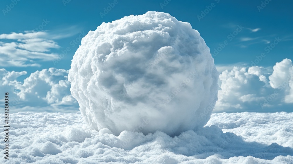 Aufkleber giant snowball sits on a fluffy cloud layer against a vivid blue sky with puffy clouds.