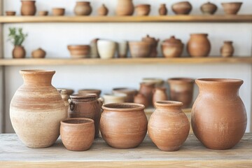 Terracotta pots of varying sizes and shapes. Perfect for rustic, home decor, or pottery themes.