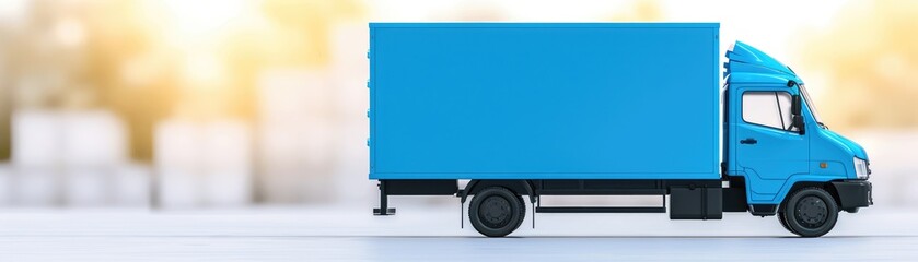 Blue Delivery Truck on the Road Transportation and Logistics Concept