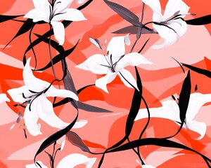 Abstract Coral Lily Flowers Elegant Floral Design art pink white style paint