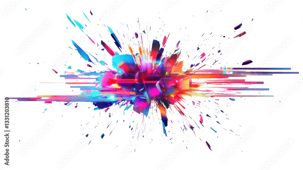 Poster colorful explosion of shapes creating abstract design on transparent background