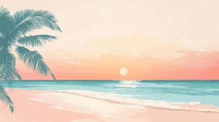 Pastel Beach Sunset Scene
