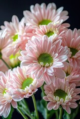 Fototapeta premium Beautiful Arrangements of Soft Pink Flowers with Green Centers on Dark Background for Floral Designs and Home Decor Inspiration
