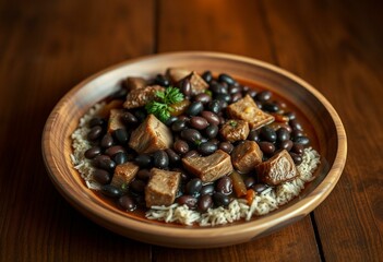 Fototapeta premium Rustic wooden plate with Feijoada