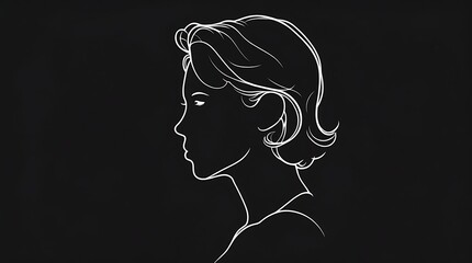 Minimalist line art drawing of a young man’s profile on black background, elegant monochrome digital sketch, modern artistic silhouette with abstract simplicity and aesthetic appeal

