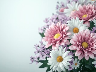 Beautiful Bouquet of Colorful Flowers with Pink and White Petals on a Soft Background for Spring Decor and Floral Design Inspiration