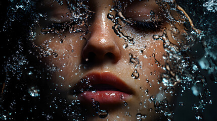 Invigorating Freshness: A Rejuvenated Face Adorned With Glistening Water Droplets Inspiring Renewal & Vitality