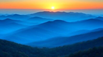 Obraz premium Sunset over Blue Ridge Mountains, hazy autumn view