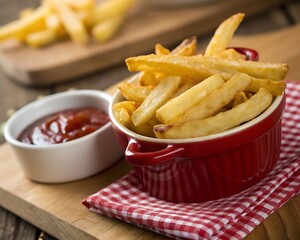 Crispy Golden French Fries with Ketchup - A Classic Snack Favorite
