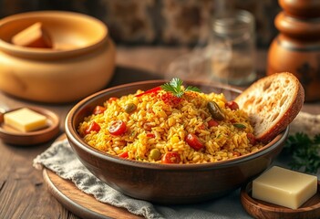 Delicious Jollof Rice with vegetables and paprika