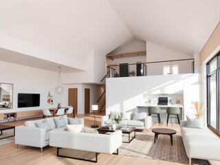 Cozy Living Room Featuring Spacious White Sofa and Modern Television Creating a Welcoming Atmosphere