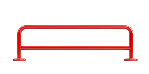 Red steel bumper rail with 1 layer of steel bars used to prevent collisions or accidents.