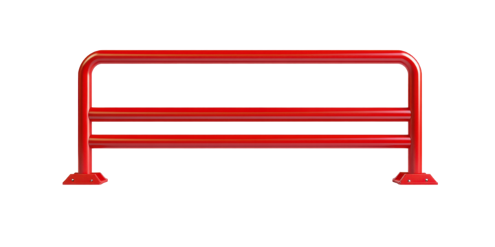 Red steel bumper rail with 2 layers of steel bars used to prevent collisions or accidents.