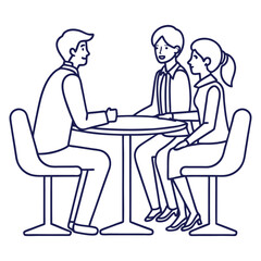 Business people sitting at a desk in the office, working on a laptop during a meeting