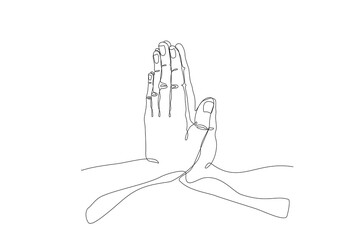 Continuous one line drawing of hands in prayer or pressed against a mirror on a white background, evoking introspection, faith, and silent longing, Vector Editable stroke