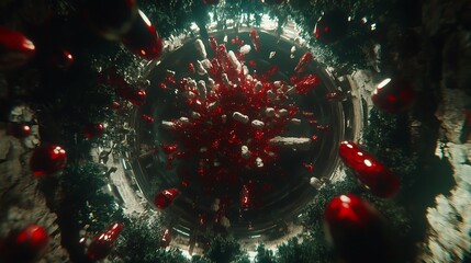 Red Capsule Explosion in Crater