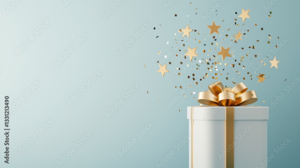 Aufkleber rating systems 3d rendering of five golden stars exploding from a gift box, representing a premium p