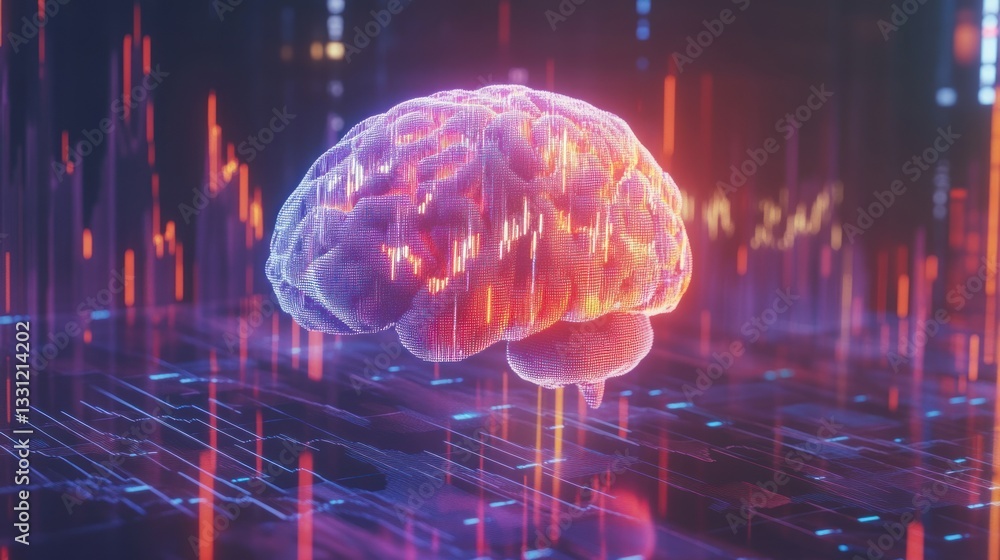 Aufkleber glowing human brain hovers above a digital circuit board, representing artificial intelligence and n