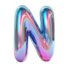 Iridescent Letter N Colorful 3D Render,
