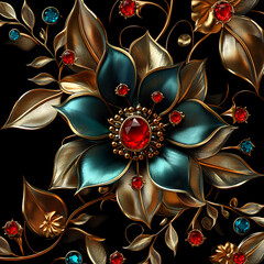 3d flower with red diamonds and golden