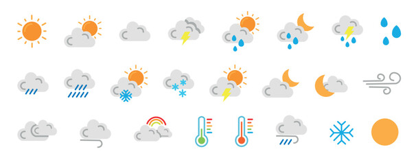 Set of weather icons. Flat style vector illustration