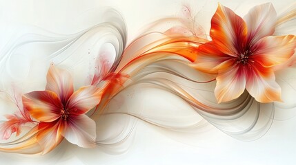 Delicate orange and beige flowers with flowing, ethereal swirls
