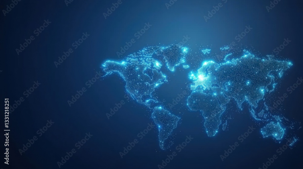 Poster technology and data visualization futuristic world map with holographic data projections, illustrati