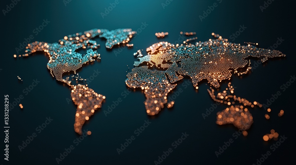 Poster technology and data visualization world map with interactive data points and infographics, represent