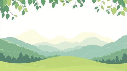 Obraz premium Mountain landscape, spring meadow, peaceful scene, illustration background, for nature or eco-themed projects