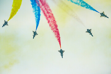 Fighter aircraft performance exhibition in Bangkok, Thailand, photographed on March 7, 2025.