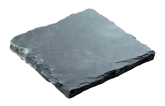 Natural black slate stone with rough edges, isolated on transparent cutout background