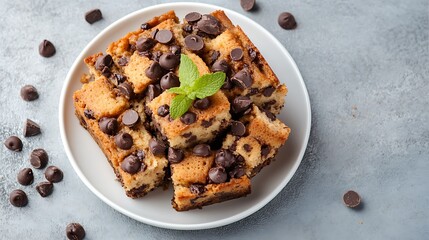 Bread pudding made with peanut butter chocolate chip in gray background