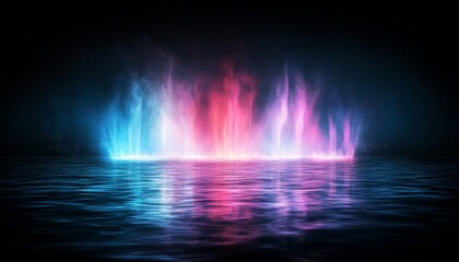 Abstract neon flames reflecting on water