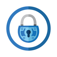 Blue padlock with circular design. Flat style vector illustration