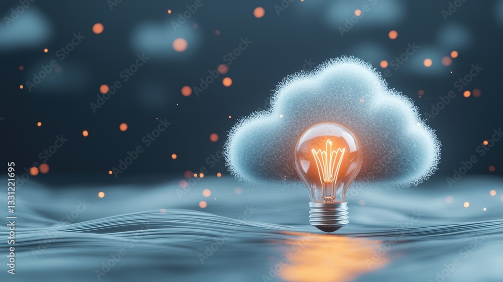 Aufkleber cloud with innovation and creativity cloud icon with a light bulb emerging from it, symbolizing clou