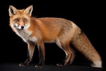 Fototapeta premium red fox vulpes isolated on black background