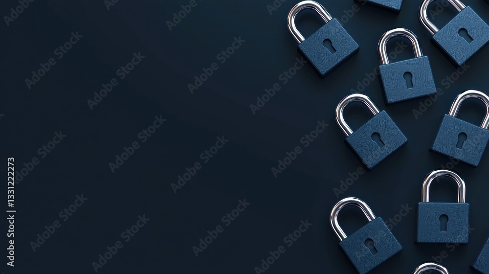 Poster padlock symbols multiple padlock icons interconnected, forming a security network, symbolizing multi