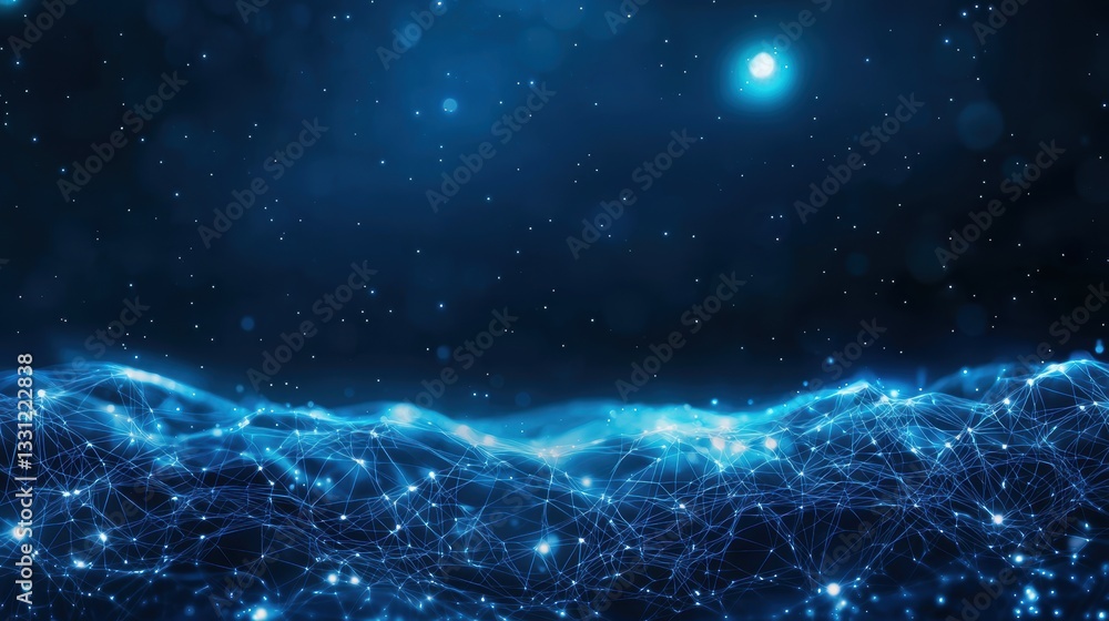 Aufkleber cosmic and space themes a deep blue gradient with a glowing planet in the distance, representing spa