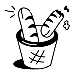 A hand drawn icon of loaf bread basket 
