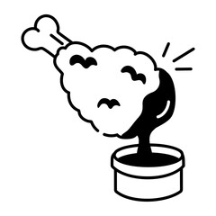 Chicken leg with dip sauce, doodle style icon 
