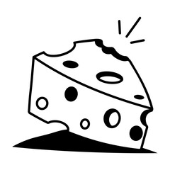 A hand drawn style icon of a cheese slice 
