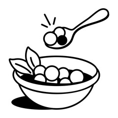 A hand drawn icon of fish eggs in a bowl 

