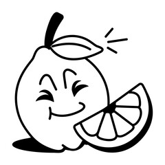 A playful doodle icon of citrus fruit mascot 
